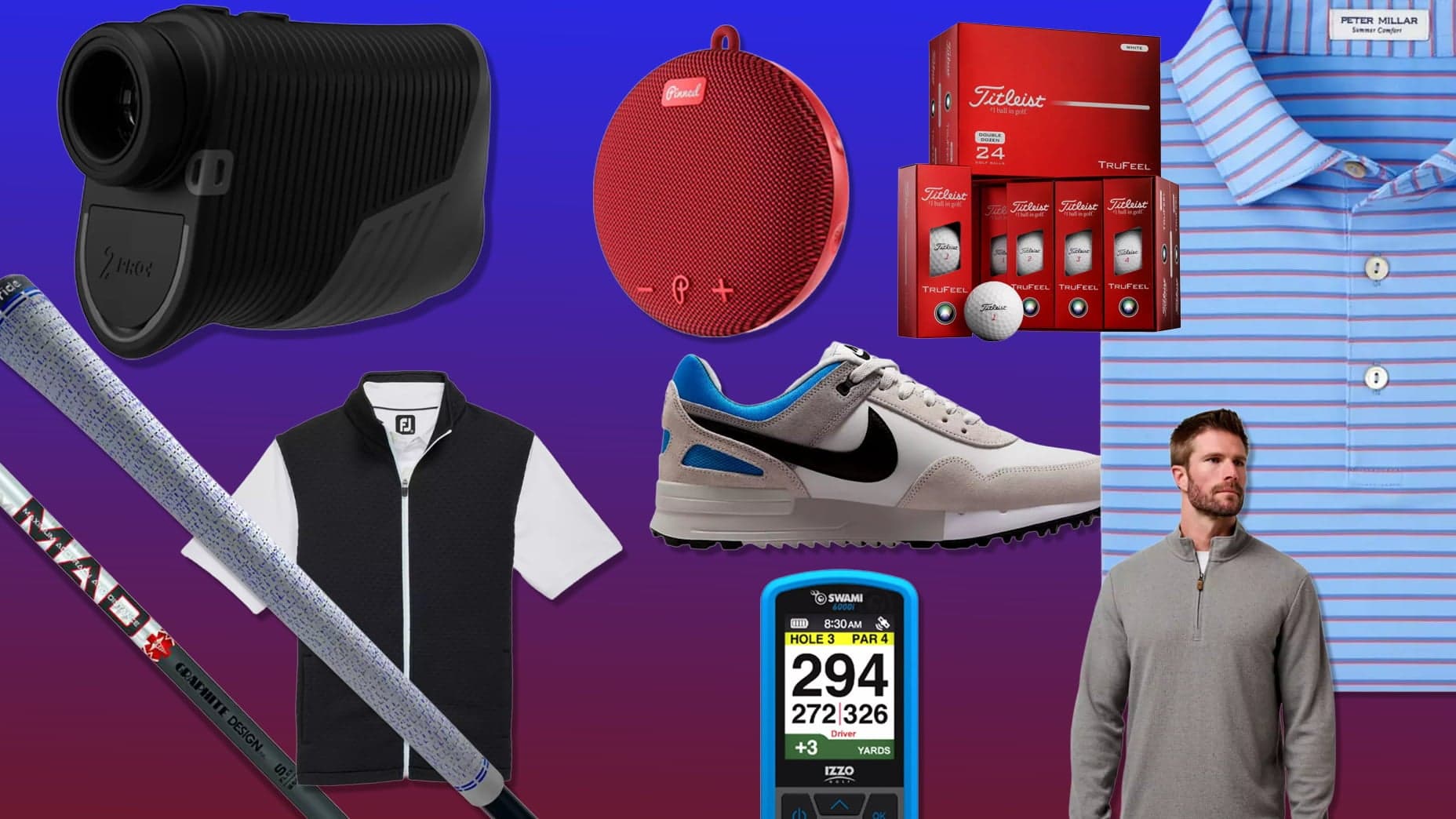 Sélection de 10 produits golf incontournables sous 100€, du polo Nike Tiger Woods au wedge Cleveland CBX 2, avec références précises, prix et points de vente pour optimiser son budget équipement.