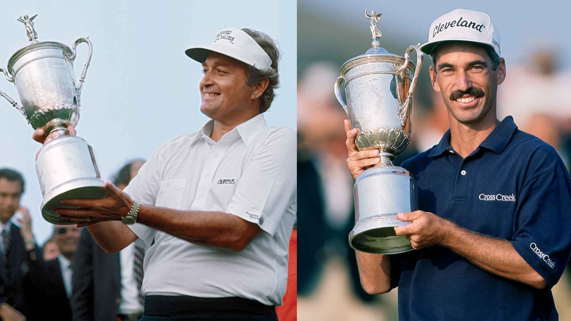 Focus sur les deux victoires emblématiques de Raymond Floyd (1986, score 279) et Corey Pavin (1995, score 280) lors des U.S. Open à Shinnecock Hills.